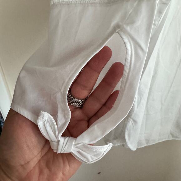 New Talbots Tie Detail Poplin Top White Bateau Neck Ladder Trim 3/4 Sleeve Sz 3X - Picture 2 of 8